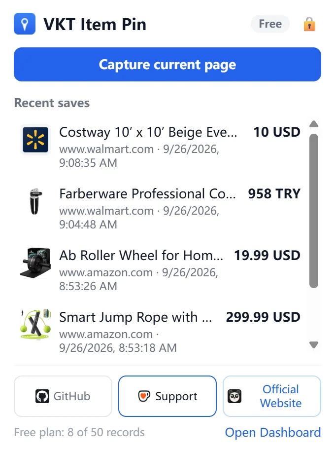 Product Saver & Price History