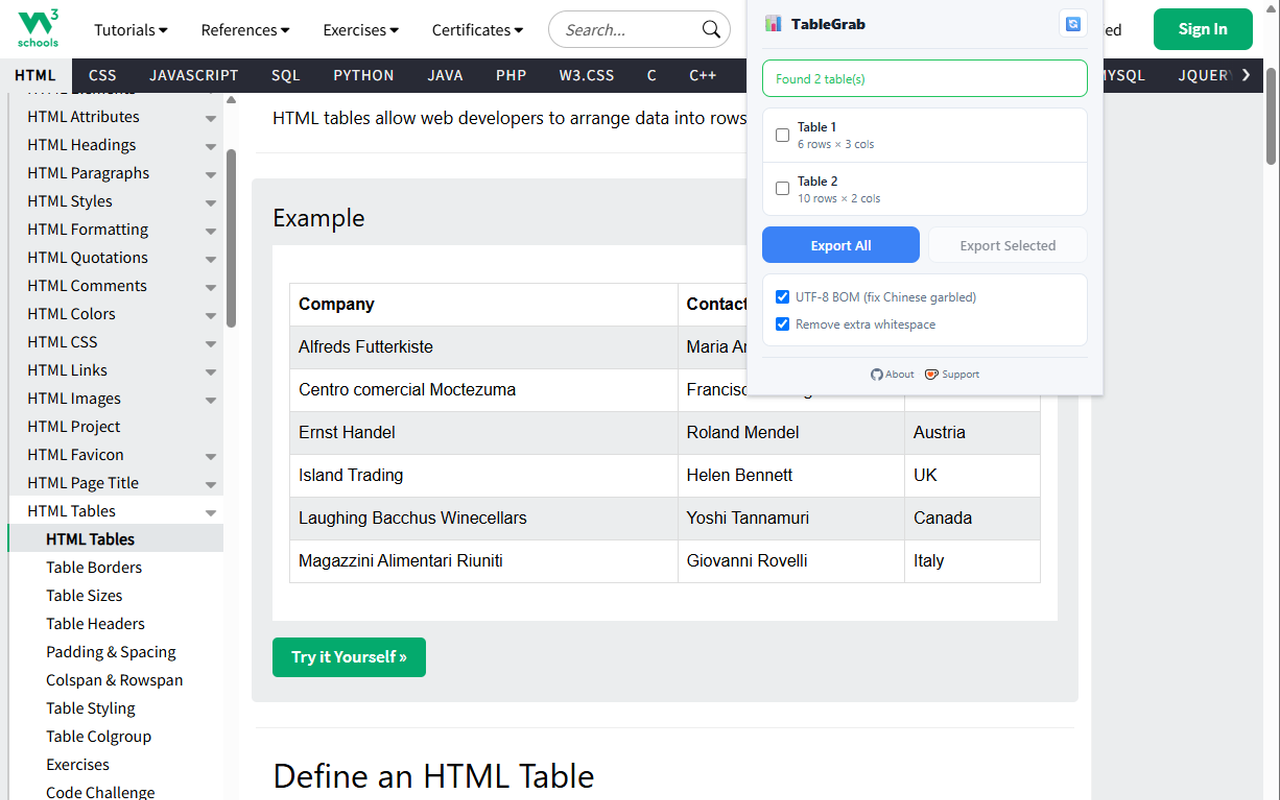 Table to CSV Exporter